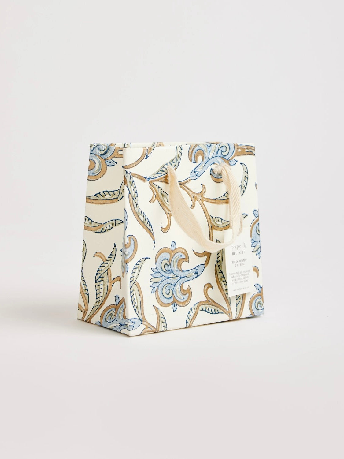 Block Printed Small Gift Bags - Blue Stone