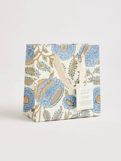 Block Printed Small Gift Bags - Blue Stone