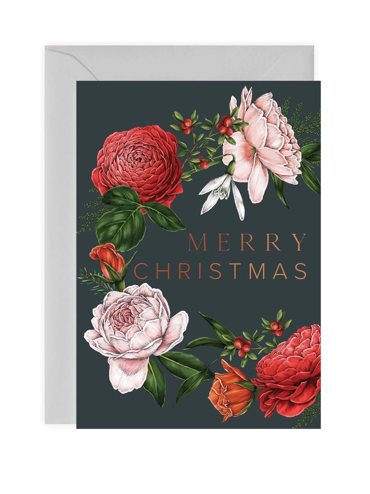 Navy Floral Wreath Christmas Card