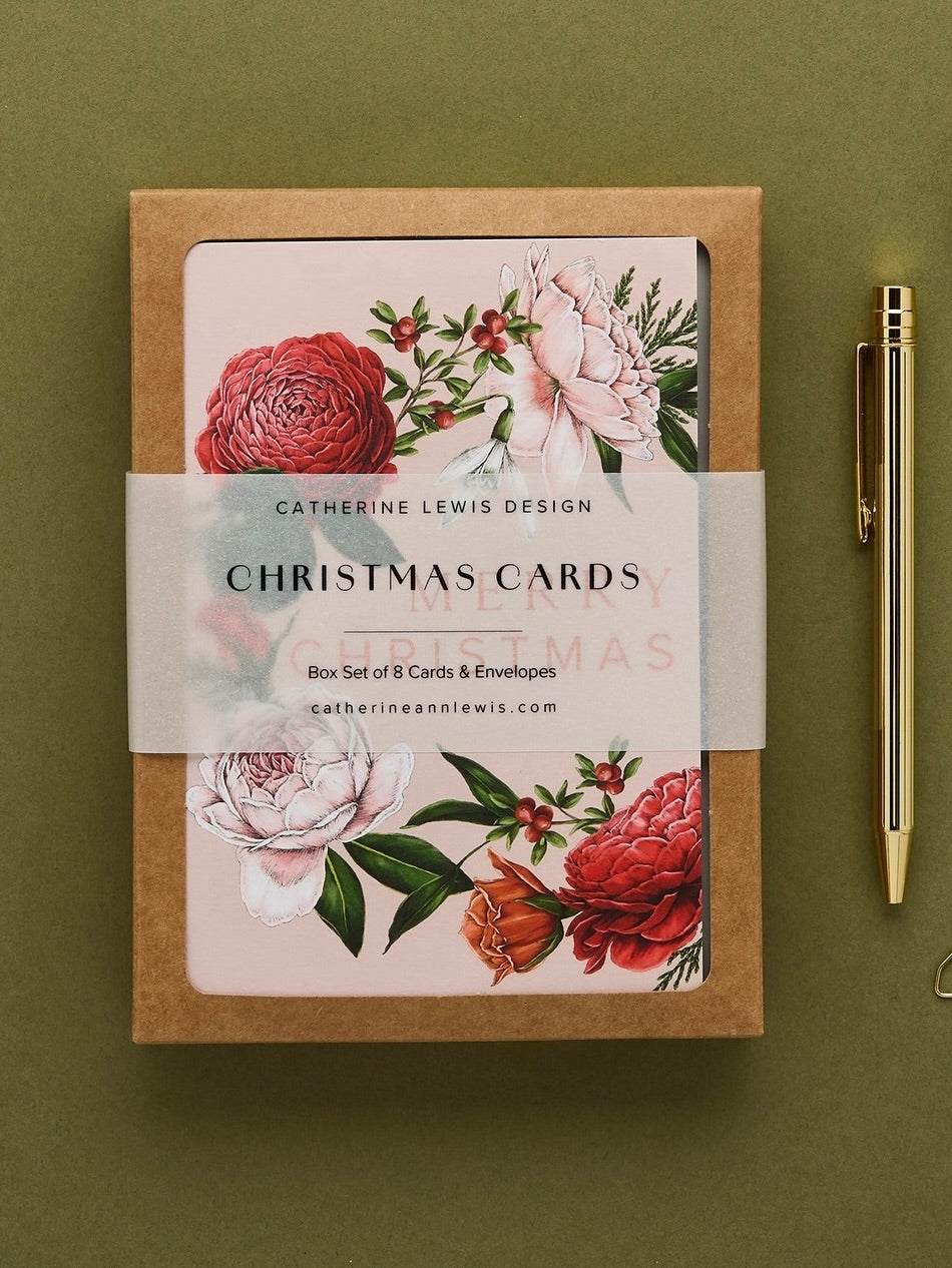 Berry Rose Luxury Box of 8 Christmas Cards