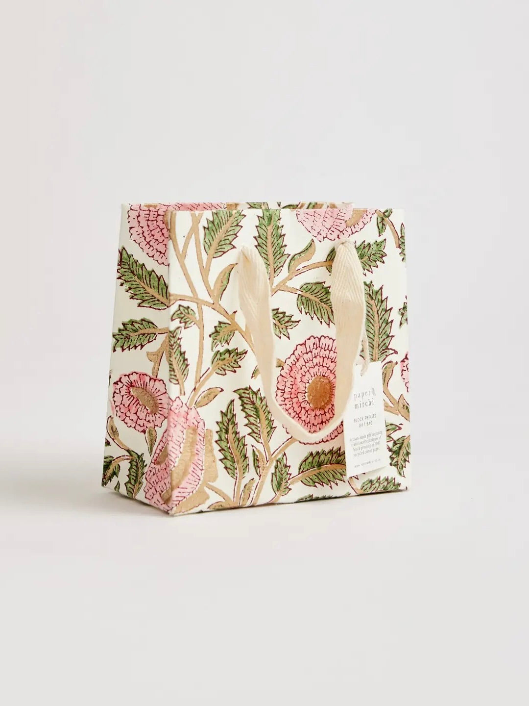 Block Printed Small Gift Bags - Blush