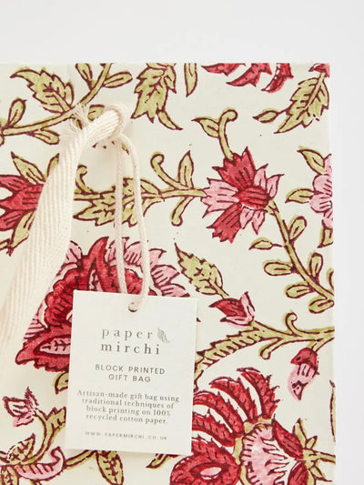 Block Printed Gift Bag Medium - Scarlet