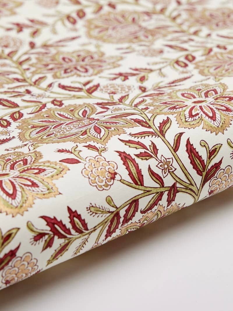 Block Printed Gift Wrap - Glitz Scarlet