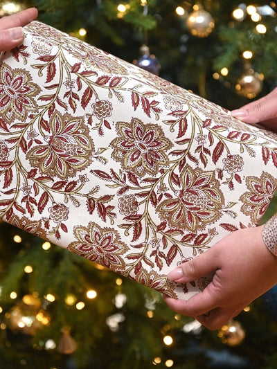 Block Printed Gift Wrap - Glitz Scarlet
