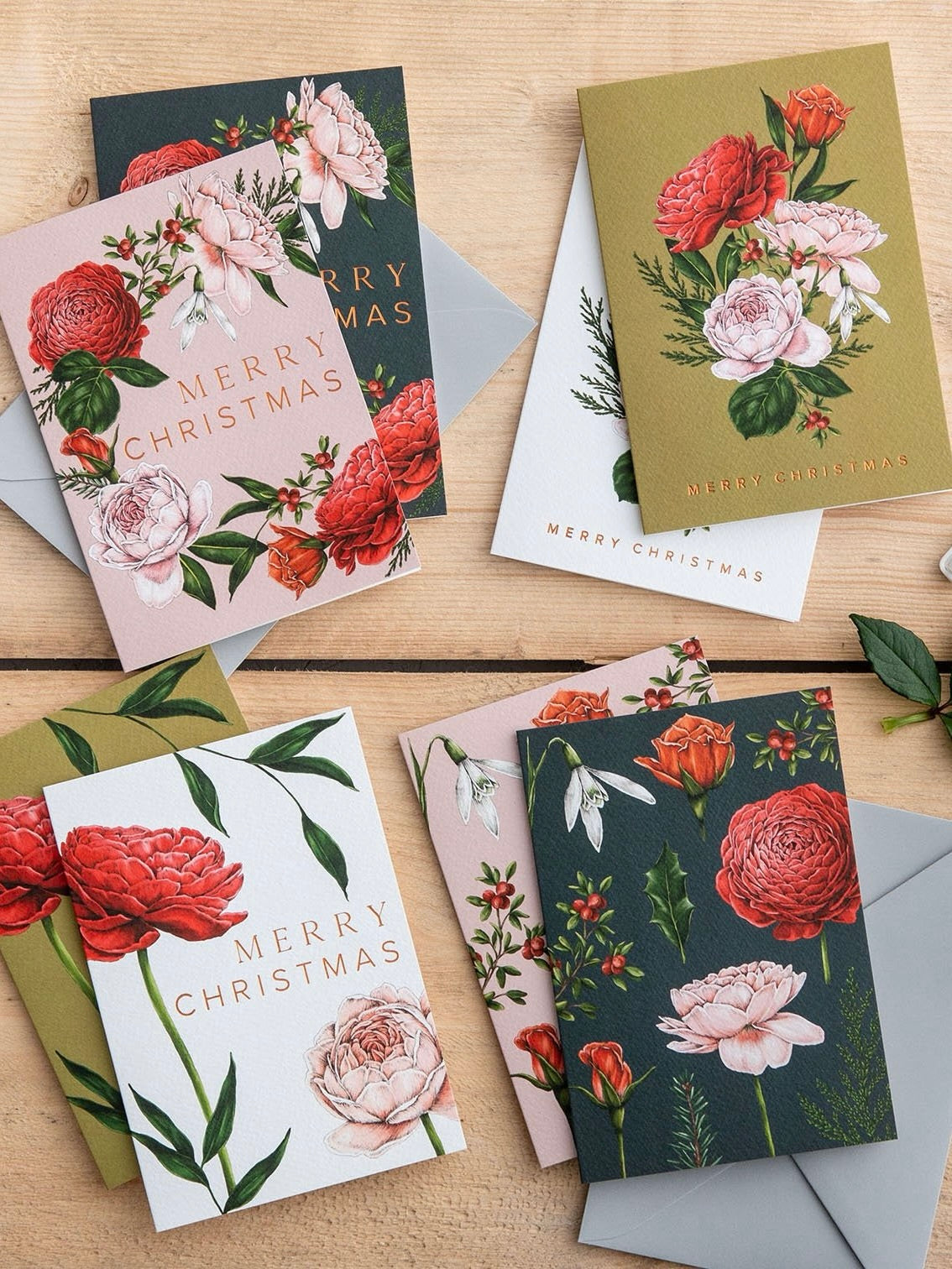 Berry Rose Luxury Box of 8 Christmas Cards