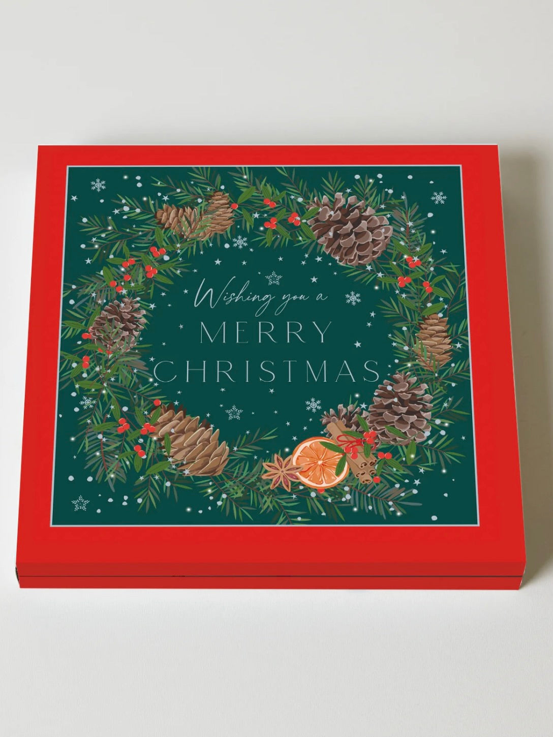 Green Wreath & White Rose Pack of 8 Christmas Cards