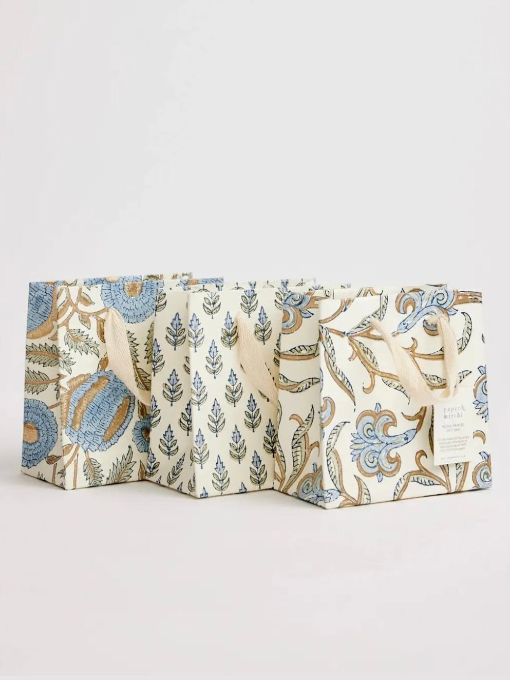 Block Printed Small Gift Bags - Blue Stone