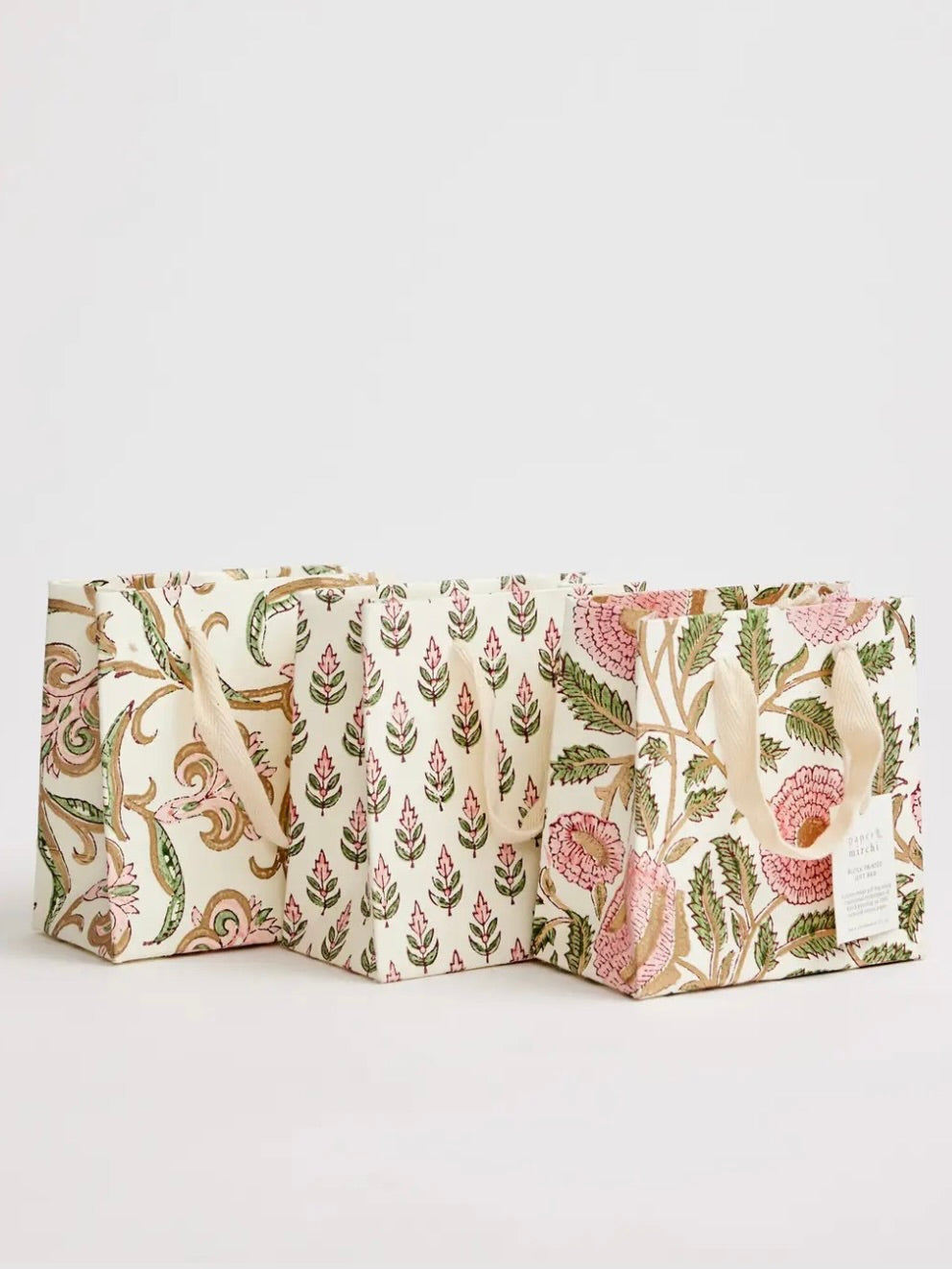 Block Printed Small Gift Bags - Blush